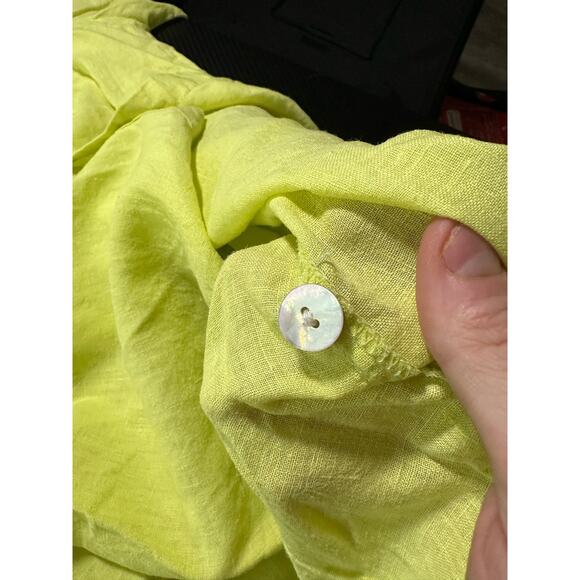 FLAX Linen Button up Longsleeve Women's Large Bright Yellow Pearlescent Buttons - Picture 9 of 11
